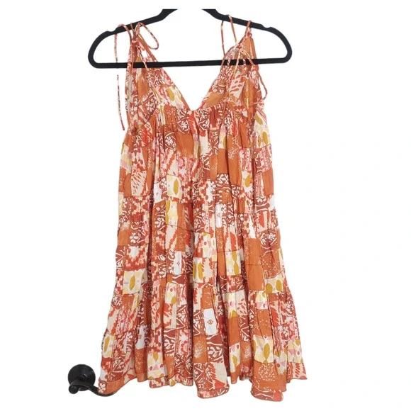 Free People Patch It Up Trapeze Slip Dress Womens S Orange Floral Sleeveless New - Picture 2 of 8